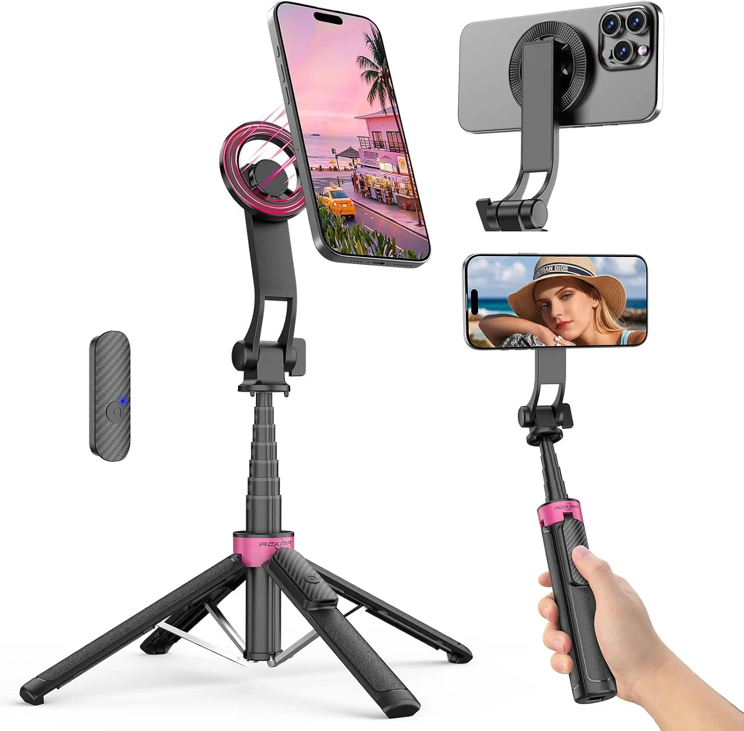 37" Ackima 3-In-1 Magnetic Selfie Stick Tripod for iPhone w/ Wireless Remote