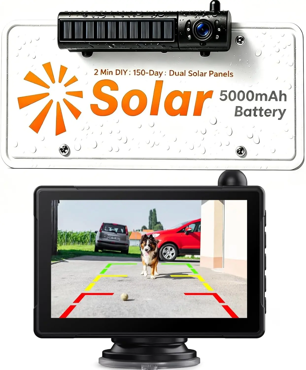 5" Xroose 1080P Solar Wireless Backup Camera w/ 5000mAh Battery, Dual Solar Panels & Night Vision