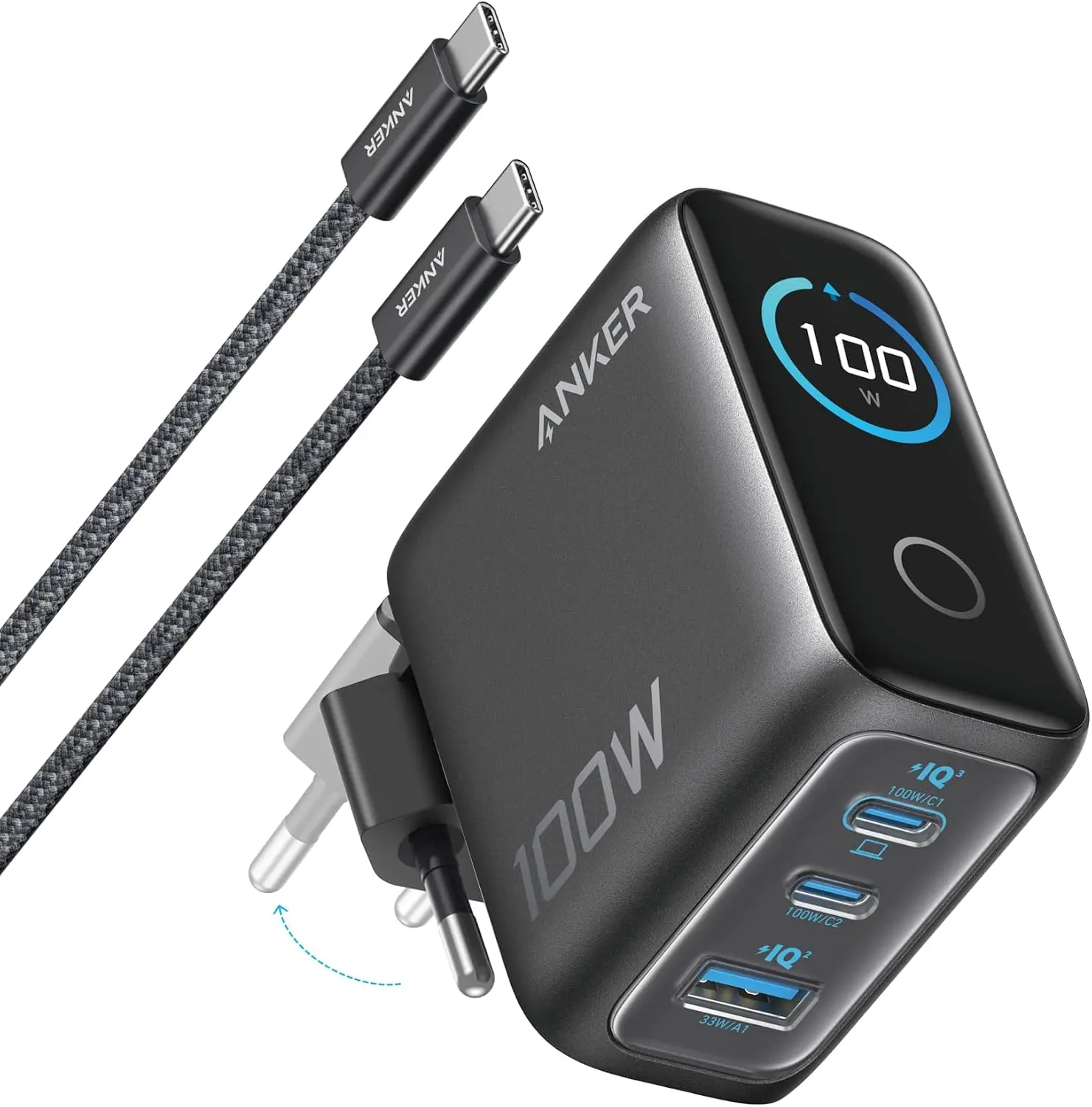 wegear 3-Port 100W USB C GaN Wall Charger w/ Folding Plug