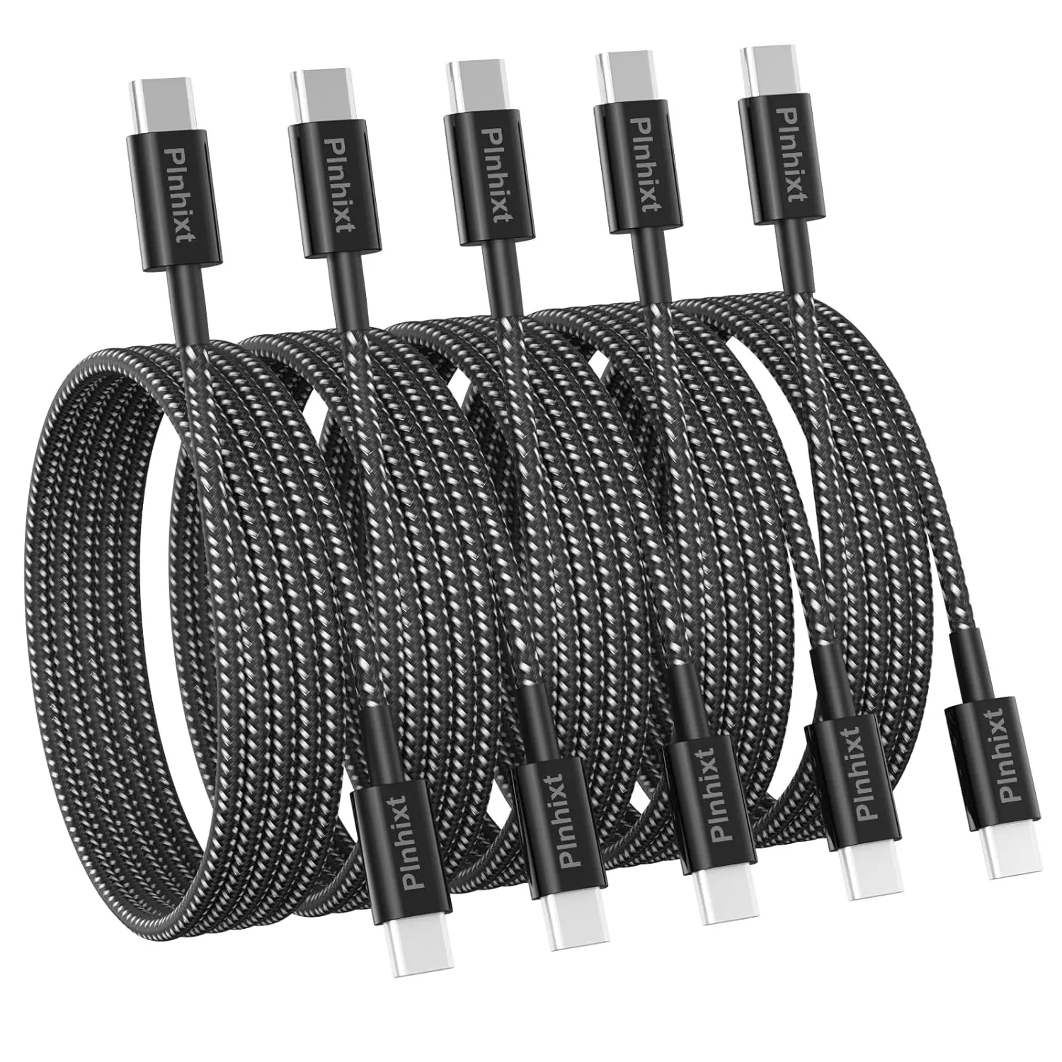 5-Pack 6-ft Plnhixt 60W USB 2.0 USB-C to USB-C Charge & Data Transfer Cables