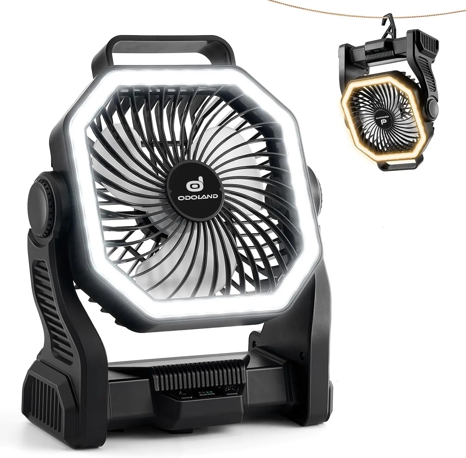 Odoland 20000mAh 4-Speed Rechargeable Camping Fan w/ 3-Color LED Light